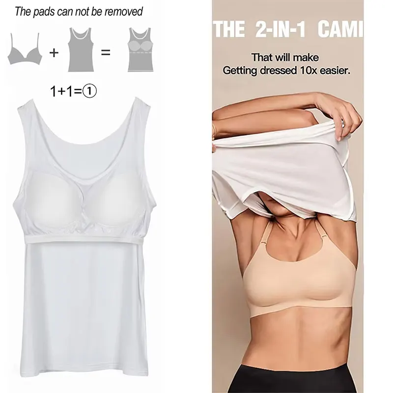 Fitness Workout Running Shirts Compression Camisole Shapewear Tank Top for Women with Built in Bra Women's Padded Sports Bra - Image 4