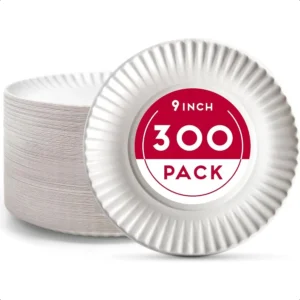 9Inch Disposable Paper Plates 300 Count Bulk Pack of Uncoated Paper Plates for Everyday Use Dinnerware for Meals Parties And Pi