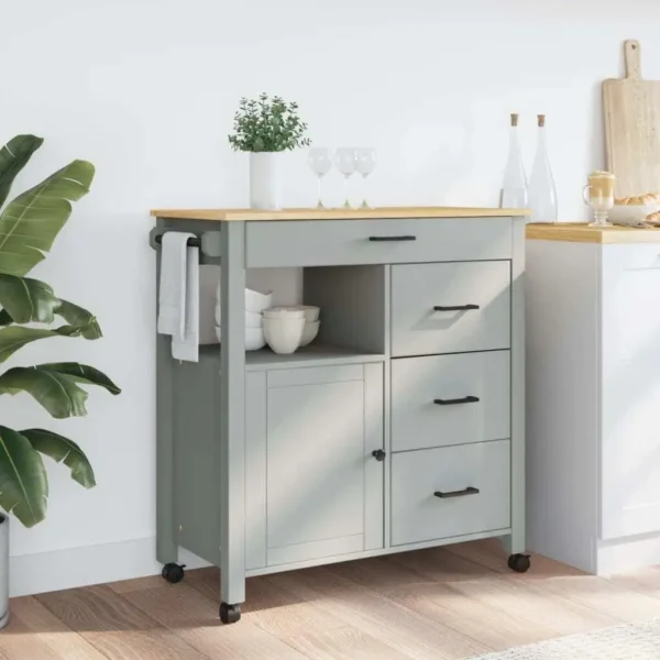 Sturdy Kitchen Utility Cart Solid Pine Wood Construction 33.1x15.7x35.4 inches Multi-Purpose Storage Trolley - Image 3