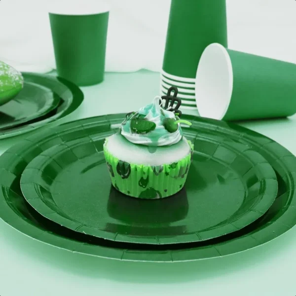 Green Paper Plates Party SuppliesGreen Plates Disposable Dinnerware Sets 168pcs Green Plates and Napkins Party Supplies for St. - Image 2
