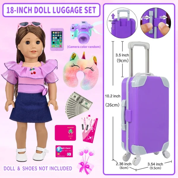 18Inch Doll Clothes Purple Coat Lovely Travel Suitcase Set American OG Girl Doll Outfit Hoodie Jacket Baby Toys Wear Girl's Gift - Image 4