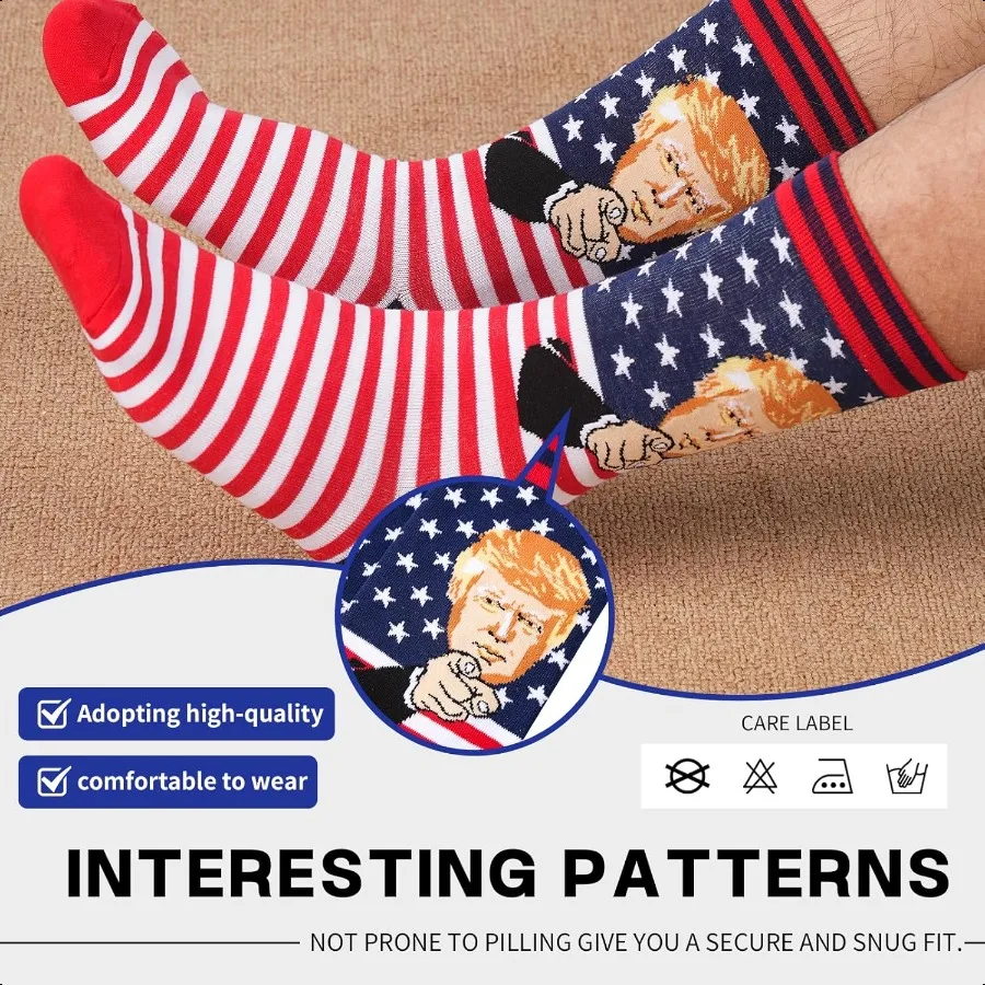 Trump 2024 Election Socks Patriotic Stars and Stripes Conservative Rally and Xmas Stocking Gifts for Adult Christmas - Image 3