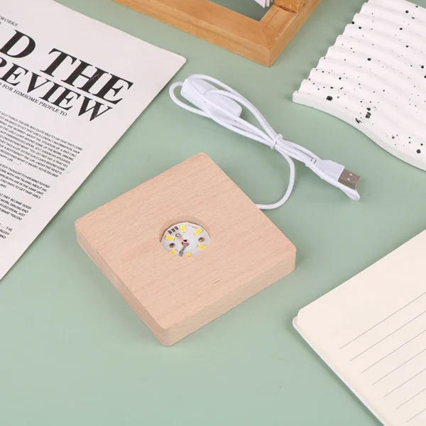 5/6/7/8/9/10CM Led Solid Wood Lamp Square Night Light Usb Lamps Holder Diy Lights Holder Desktop Ornaments Decorative Lamp - Image 2