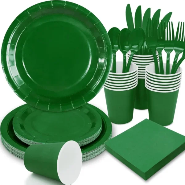 Green Paper Plates Party SuppliesGreen Plates Disposable Dinnerware Sets 168pcs Green Plates and Napkins Party Supplies for St.