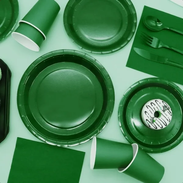 Green Paper Plates Party SuppliesGreen Plates Disposable Dinnerware Sets 168pcs Green Plates and Napkins Party Supplies for St. - Image 6