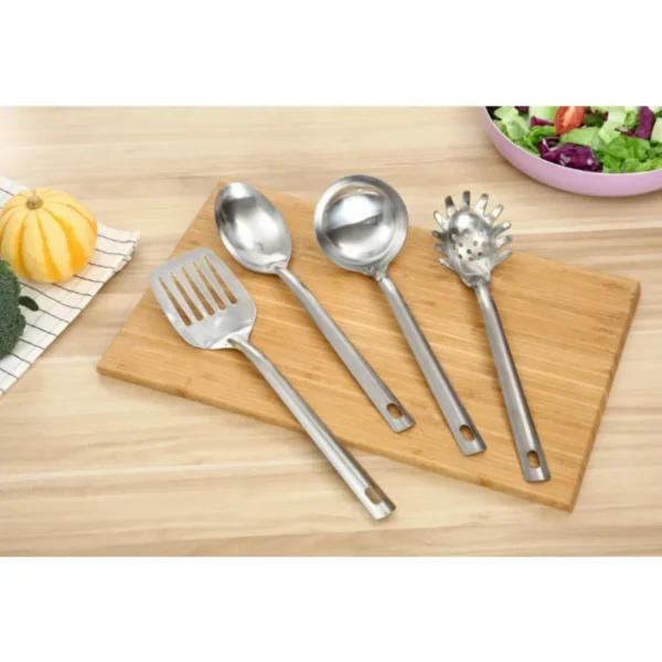 Mainstays Stainless Steel 4-Piece Kitchen Utensil Set Spatula Slotted Spoon Ladle and Pasta Spoon - Image 2