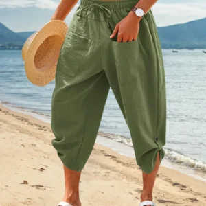 Men's Loose Cotton Linen Pants Large Size Drawstring 3/4 Shorts Casual Beach Pants Yoga Pants Lightweight Shorts