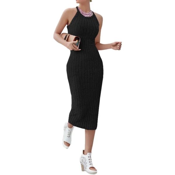 Women's sweater dresses, round neck, solid color, versatile, without belt, knitted sweater dress - Image 4