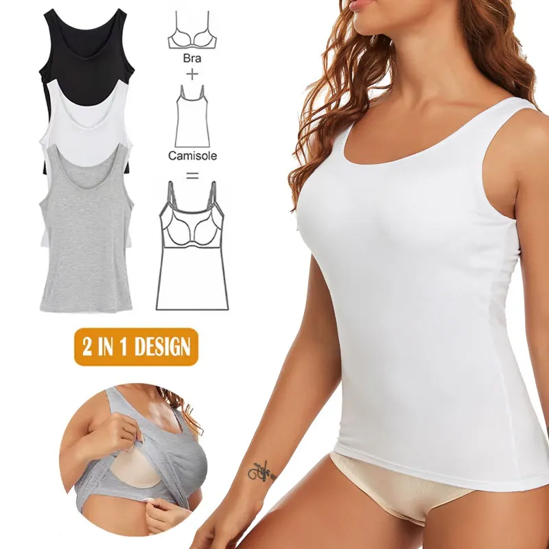 Fitness Workout Running Shirts Compression Camisole Shapewear Tank Top for Women with Built in Bra Women's Padded Sports Bra - Image 2