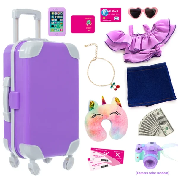 18Inch Doll Clothes Purple Coat Lovely Travel Suitcase Set American OG Girl Doll Outfit Hoodie Jacket Baby Toys Wear Girl's Gift - Image 6