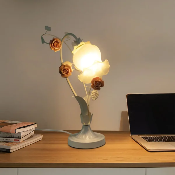 Pink Rose Decorative Lamp - Glass Shade LED Lighting, E26 Bulb for Home & Gifts