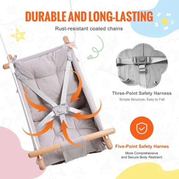 VEVOR Canvas Hammock Swing 3 Modes Baby Swing 5-Point Harness Indoor Outdoor - Image 3