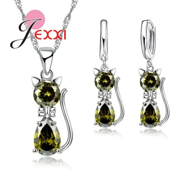 Jewellery Sets Accessories Genuine 925 Sterling Silver Cubic Zirconia Cat Kitty Necklace Pendant+Leverback Earrings Hot - Image 10