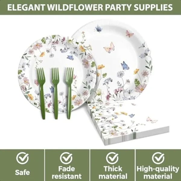 96 Pcs Wildflower Party Supplies Disposable Paper Plates and Napkins Set For Spring Baby Shower Wedding Birthday Perfect For 24 - Image 5