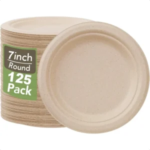100% Compostable Paper Plates 7 Inch 125Pack Heavy Duty Paper Plates Bulk Biodegradable Bagasse EcoFriendly Disposable Dessert