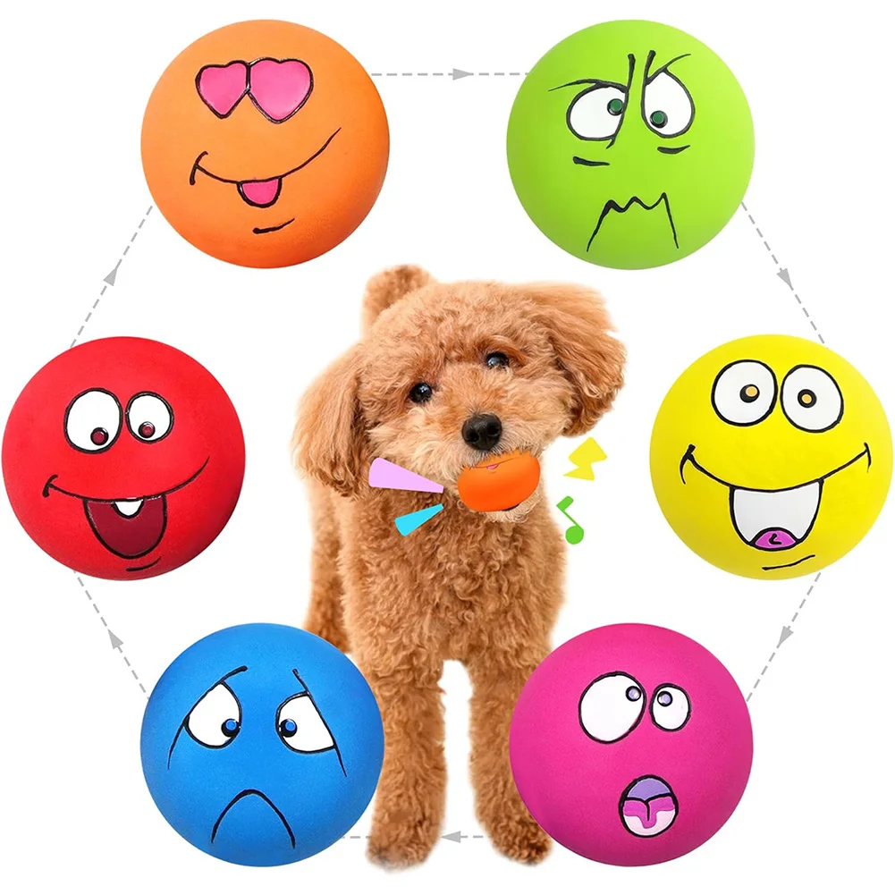 6Pcs Smile Face Squeaky Dog Toys Soft Latex Dog Squeaky Toys Bouncy Cute Face Pet Dog Toys for Small Medium Puppy Pet Dogs - Image 4