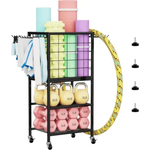 Home Gym Weight Rack with Storage Hooks - Organizer for Dumbbells, Resistance Bands & Yoga Mat