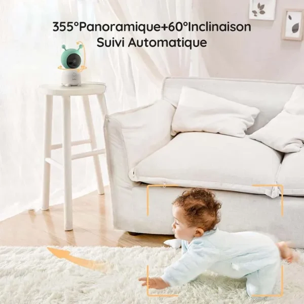 BOIFUN 2K 5" Baby Monitor Camera,  360° Rotation with Phone App, Colorful Night Lights,Motion Monitoring, Automatic Tracking - Image 3