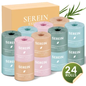 24-Rolls per Case, 3-Ply 300-Sheet Bamboo Toilet Paper, Individually Wrapped, Economy Paper Towels for Home Use