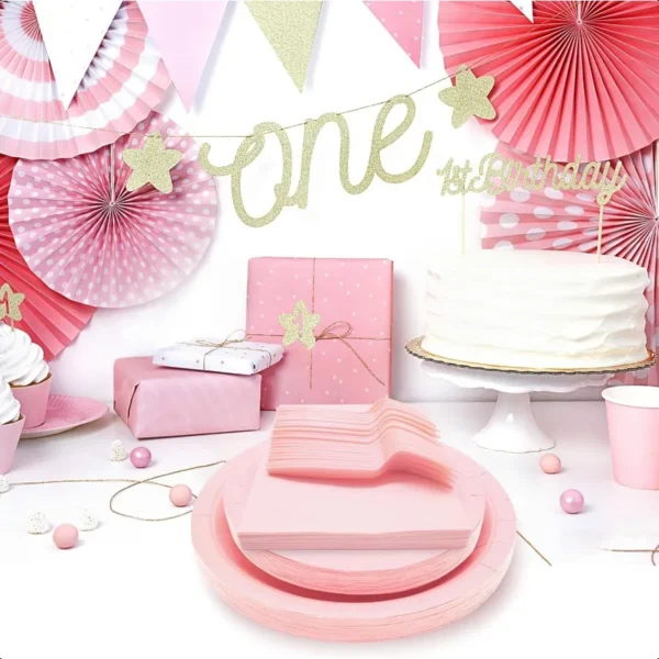 Pink Party Supplies Set Include Pink Birthday Paper Plates and Napkins for Party Women Severs 25 Guests - Image 2