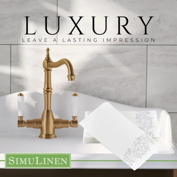 SimuLinen Silver Floral Paper Towels for Bathroom Luxury Folded Soft and Absorbent Disposable Towels 12"x17" 100ct Made in USA - Image 3