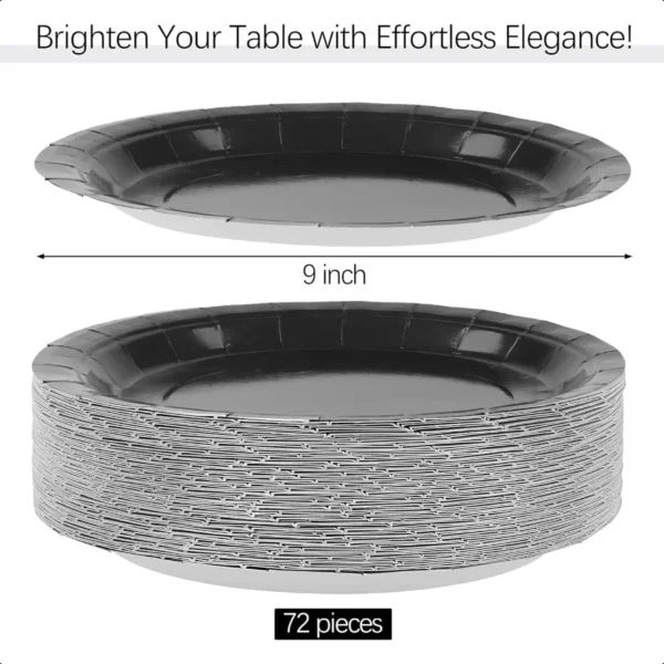 72 Pieces 9 Inch Black Paper Plates Disposable Heavy Duty Paper Plates Sustainable Dinner Dessert Plates Decorative Paper Plate - Image 2
