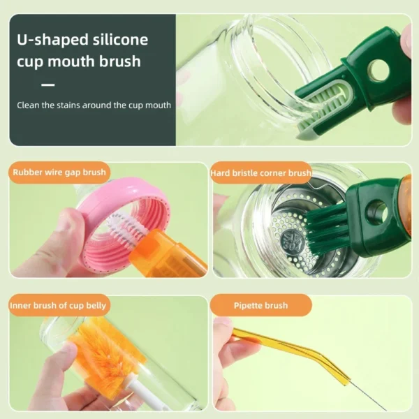 5 In 1 Water Bottle Cleaning Brush Bottle Gap Cleaner Mug Cup Washing Brush Kitchen Cleaning Tool  Baby Bottle Brush - Image 4