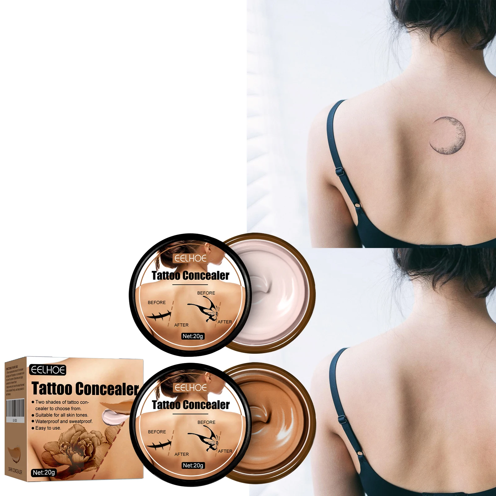 Tattoo Concealer 2 Color Waterproof Cover Up Stick, Brightening & Invisible for Tattoos, Long Lasting, Natural Look, 20g 