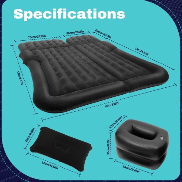 Universal Inflatable Car Bed Mattress Set w Air Pump Foldable Flocking Air Cushion for  Trunk Back Seat Camping Travel Sleeping - Image 5