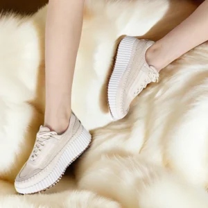 GIGIFOX Lace Up Platform Sneaker For Women Comfortable Wedge Casual Women shoes Fashion Chunky Sneakers Out door Walking Shoes