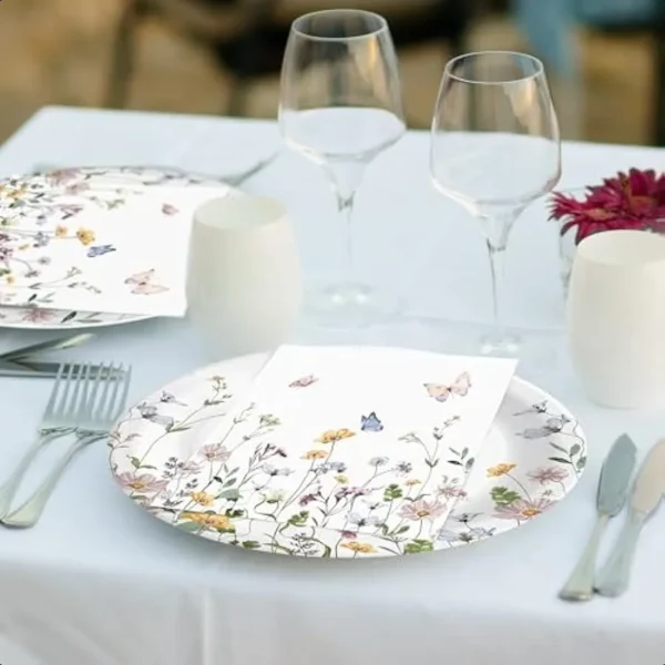 96 Pcs Wildflower Party Supplies Disposable Paper Plates and Napkins Set For Spring Baby Shower Wedding Birthday Perfect For 24 - Image 3