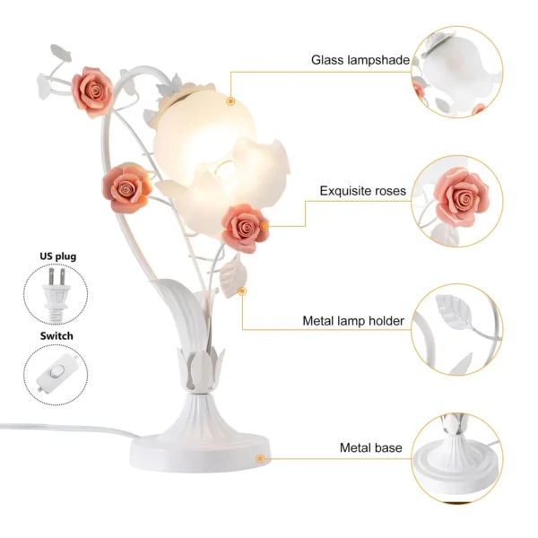 Pink Rose Decorative Lamp - Glass Shade LED Lighting, E26 Bulb for Home & Gifts - Image 3