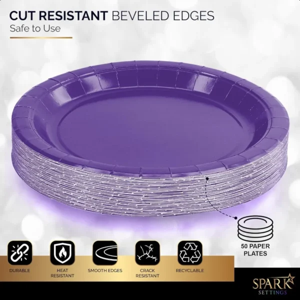 Paper Dinner Plates Purple 8 1 2 Inches Paper Plates Disposable Strong and Sturdy Disposable Plates for Party Dinner Holiday Pi - Image 5