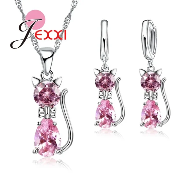 Jewellery Sets Accessories Genuine 925 Sterling Silver Cubic Zirconia Cat Kitty Necklace Pendant+Leverback Earrings Hot - Image 11