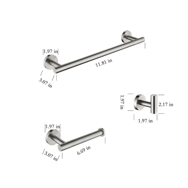 3Piece Bathroom Hardware Set with Toilet Paper Holder Towel Ring Adjustable Towel Bar Wall Mount Bath Accessory Set RT - Image 6