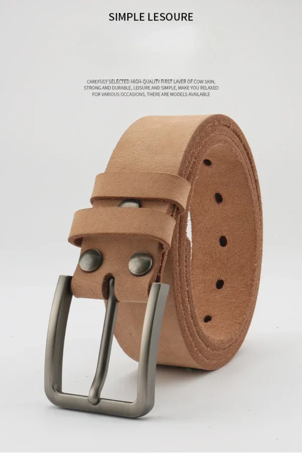 Leather Belt for Men Made From Genuine Whole Cowhide, Trimmed Edge Belt, Cowhide in Natural Color, Casual and Retro Style, - Image 5