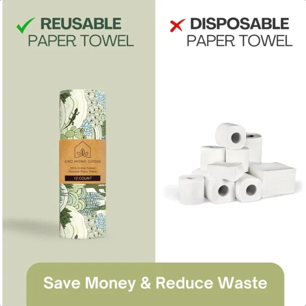 Reusable Paper Towels 12"x10 Soft Absorbent 100% Cloth Paper TowelsWashable Paper Towels Rolls w Cardboard RollReusable Napkins - Image 2