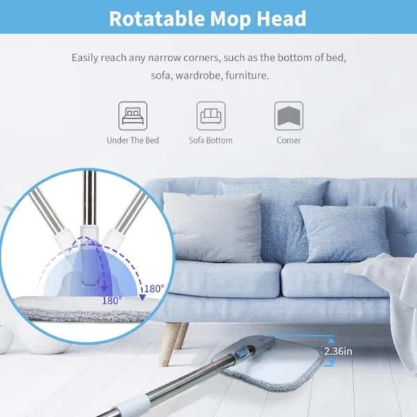 Spin Mop and Bucket with Wringer Set Flat Floor Mop with Clean and Dirty Water Separate System 2 Replaceable Reusable Washable - Image 6