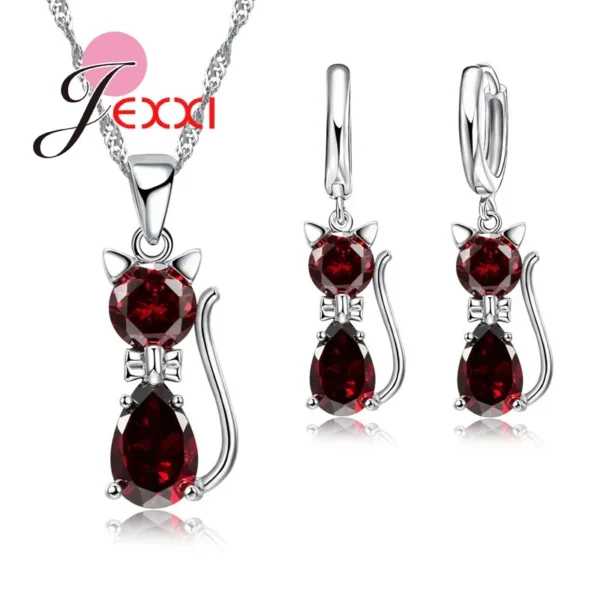 Jewellery Sets Accessories Genuine 925 Sterling Silver Cubic Zirconia Cat Kitty Necklace Pendant+Leverback Earrings Hot - Image 9