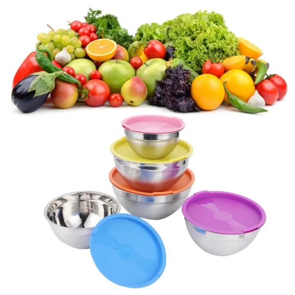 Food Storage Bowl 5pcs/set Stainless Steel Mixing Bowl Food Storage Preservation Box with Lids Cookware for Home Kitchen - Image 2