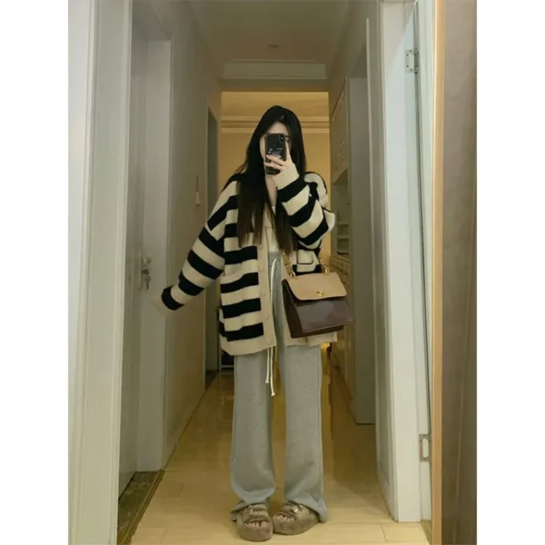 Sweater Female 2023 Spring Wear Korean Loose Slouchy Sweater Striped Knitted Cardigan Coat Women Spring and Autumn Sweater Top - Image 3