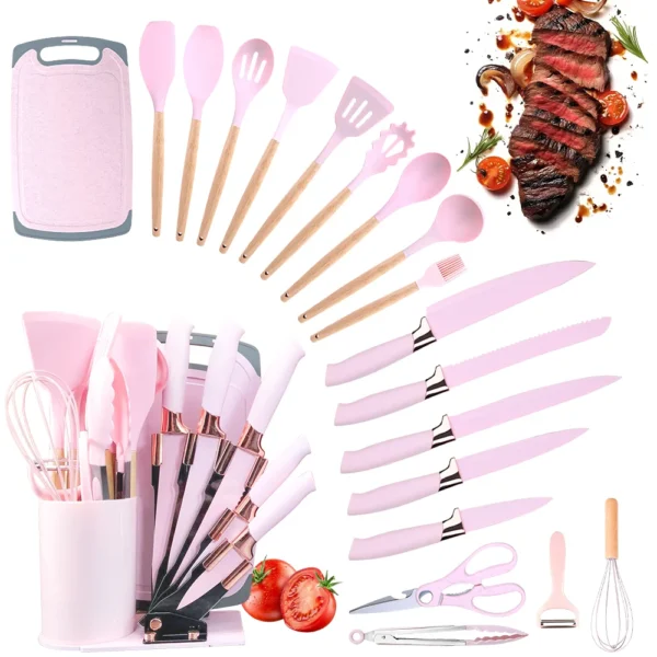 20pcs Heat-Resistant Silicone Kitchen Utensil Set with Wooden Handles Knives  Soup Spoon with Scissors Hassle-Free Cooking - Image 4