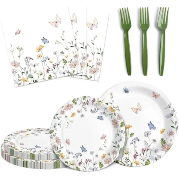 96 Pcs Wildflower Party Supplies Disposable Paper Plates and Napkins Set For Spring Baby Shower Wedding Birthday Perfect For 24