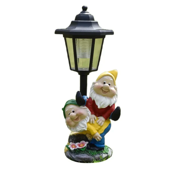 Solar Powered Hexagonal Decorative Lamp Resin Hexagonal Night Light Animal/Child/Gnome Cute Sculpture Lamp Courtyard Decoration - Image 11