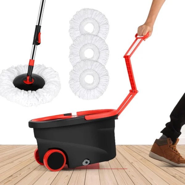 Spin Mop and Bucket Wring System Sets with 3 Microfiber Pads, 61" Extended Handle with Wheels Cleaning Tools Rotating Floor Mop - Image 7
