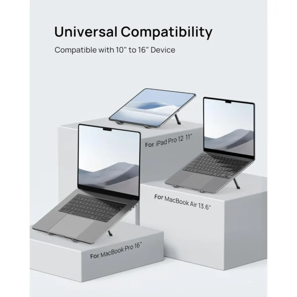 SODI Foldable Laptop Stand for Desk Portable Adjustable Aluminum Riser for MacBook Pro Air HP Dell Lenovo Up to 15.6 Inch Grey - Image 4