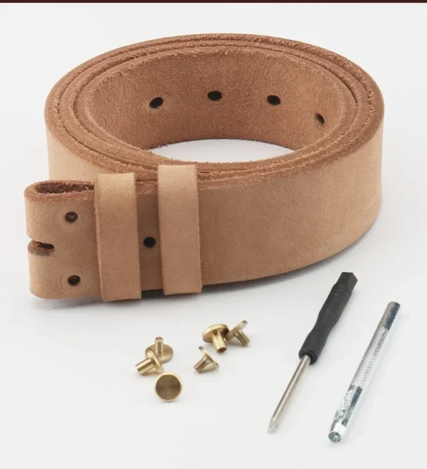 Leather Belt for Men Made From Genuine Whole Cowhide, Trimmed Edge Belt, Cowhide in Natural Color, Casual and Retro Style, - Image 4