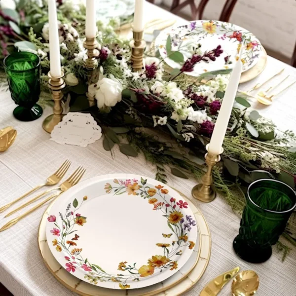 96 Pcs Spring Wildflower Paper Plates Disposable 7 Inch Floral Dinner Plates for Spring Summer Tea Party Birthday Party Decorat - Image 2