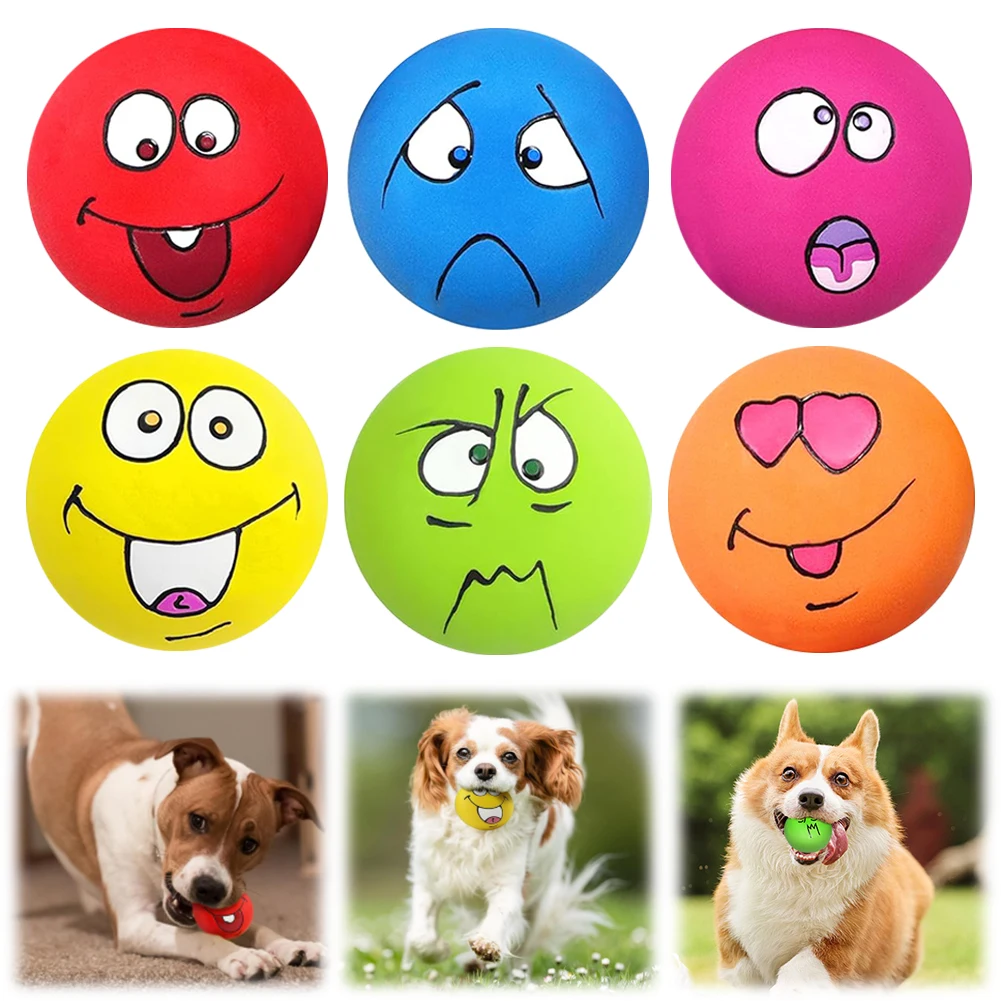 6Pcs Smile Face Squeaky Dog Toys Soft Latex Dog Squeaky Toys Bouncy Cute Face Pet Dog Toys for Small Medium Puppy Pet Dogs - Image 2