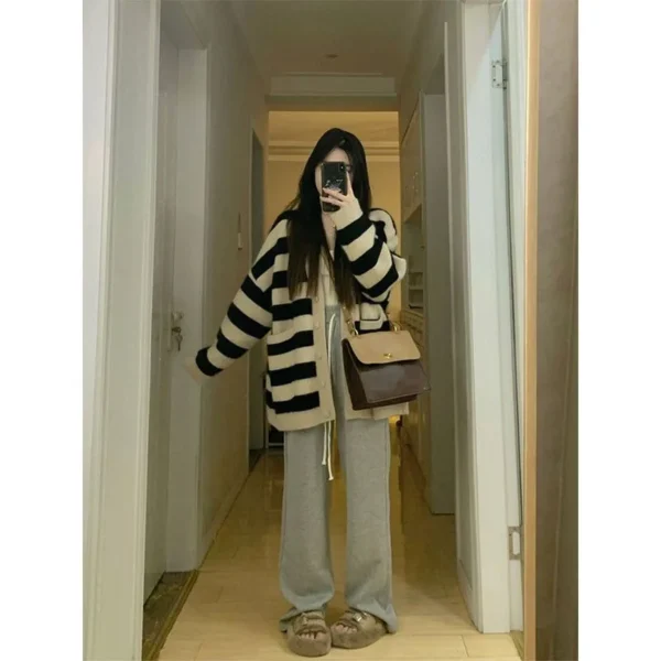 Sweater Female 2023 Spring Wear Korean Loose Slouchy Sweater Striped Knitted Cardigan Coat Women Spring and Autumn Sweater Top - Image 6